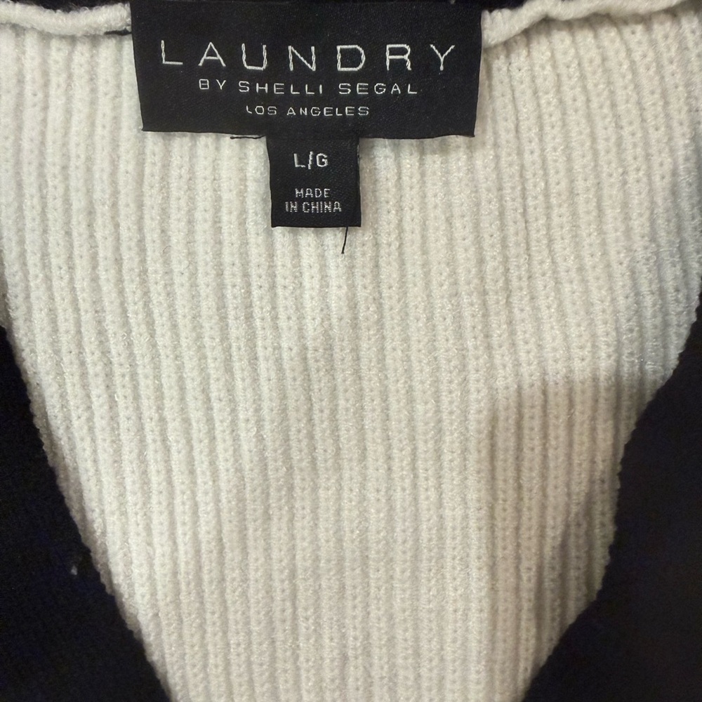 NWT Laundry by Shelli Segal Contrast Trim Pearl Button Cardigan Sweater Large - Picture 4 of 8